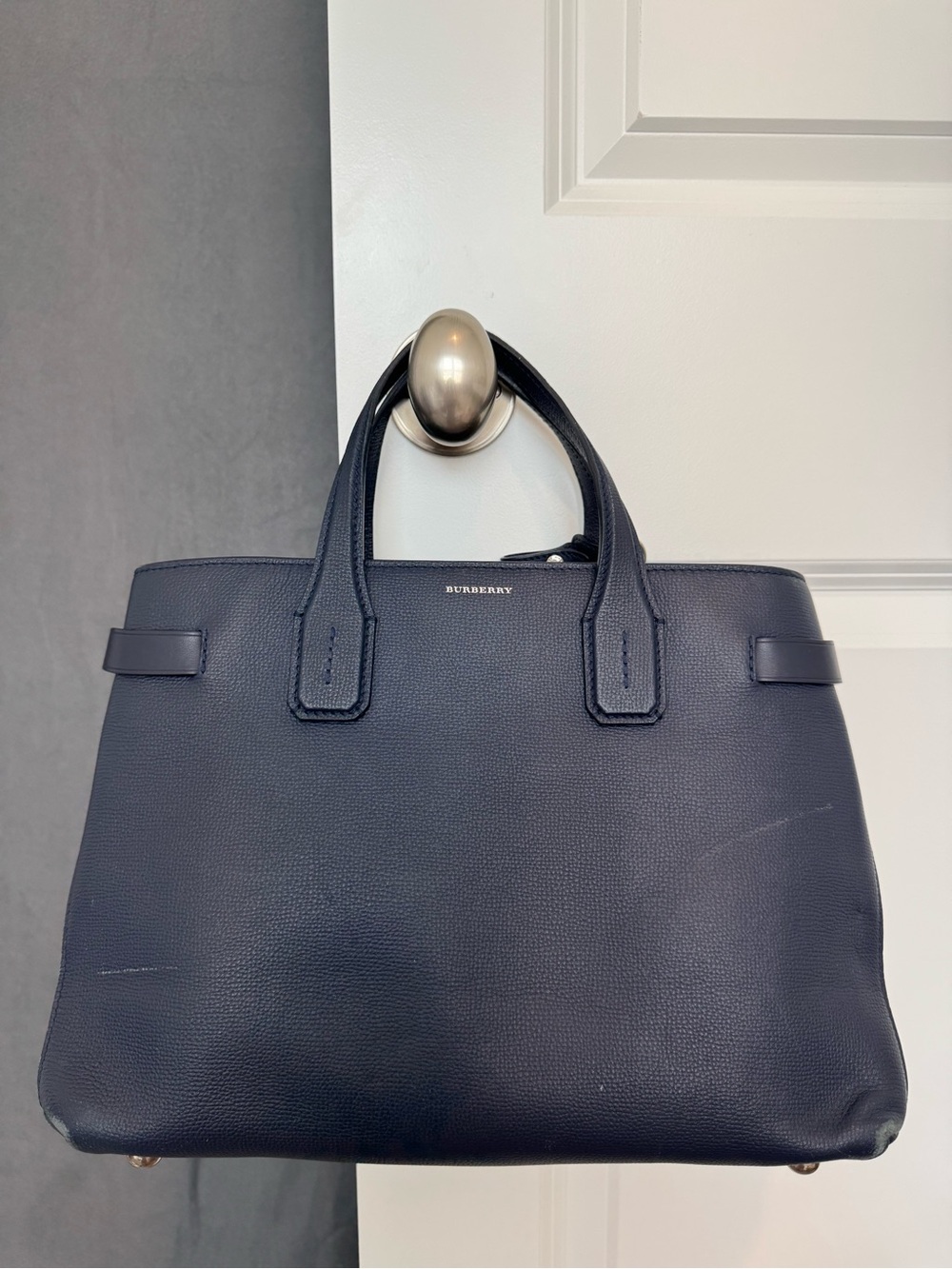 Burberry Banner Medium Blue Leather Tote